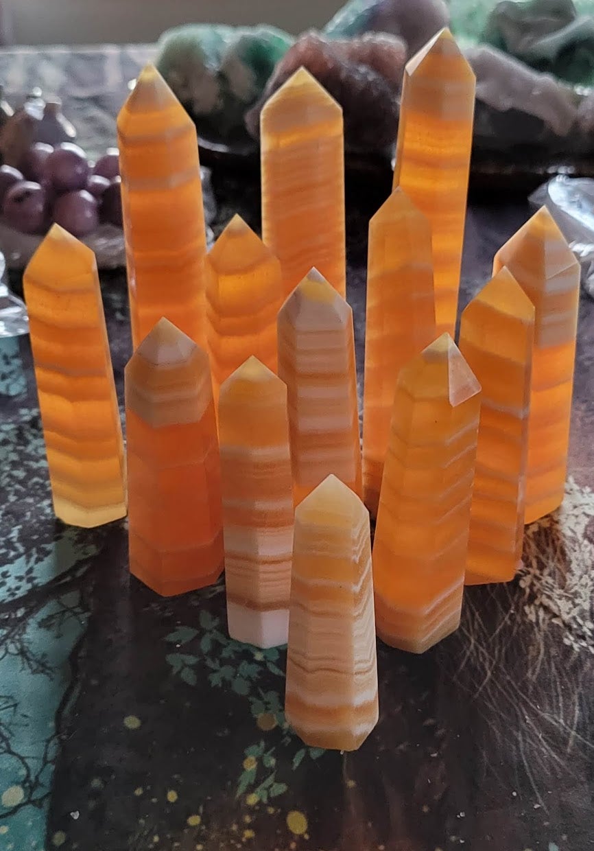 Orange calcite tower, orange calcite point, juicy hot orange calcite tower from Brazil, Orange calcite crystal point, crystal tower, calcite *03